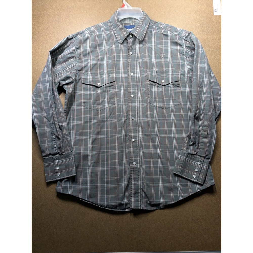 Wrangler Mens Gray Plaid Western Snap Shirt Long Sleeve L MWR114M